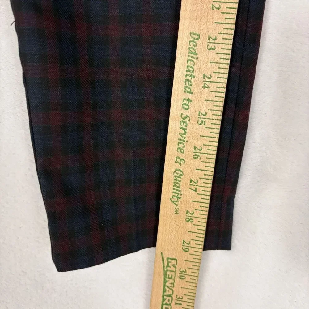 Express Maroon & Blue Plaid Ankle High‎ Rise Dress Pants Size 2 Long